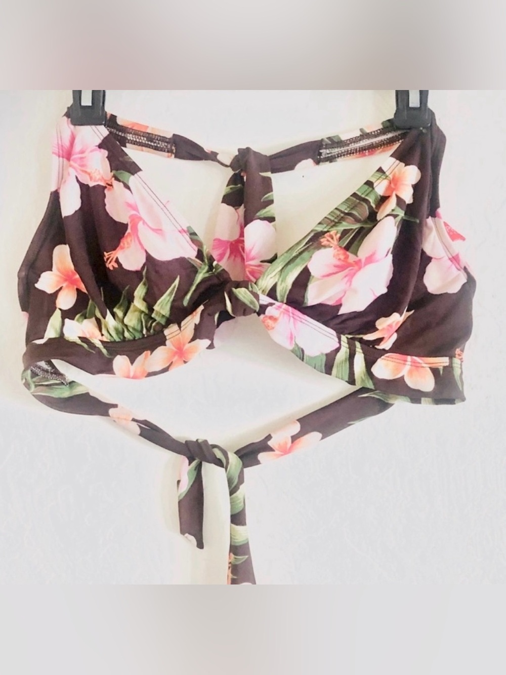 Y2K Esprit Beach Vintage Tropical Brown Floral Underwire Bikini Top